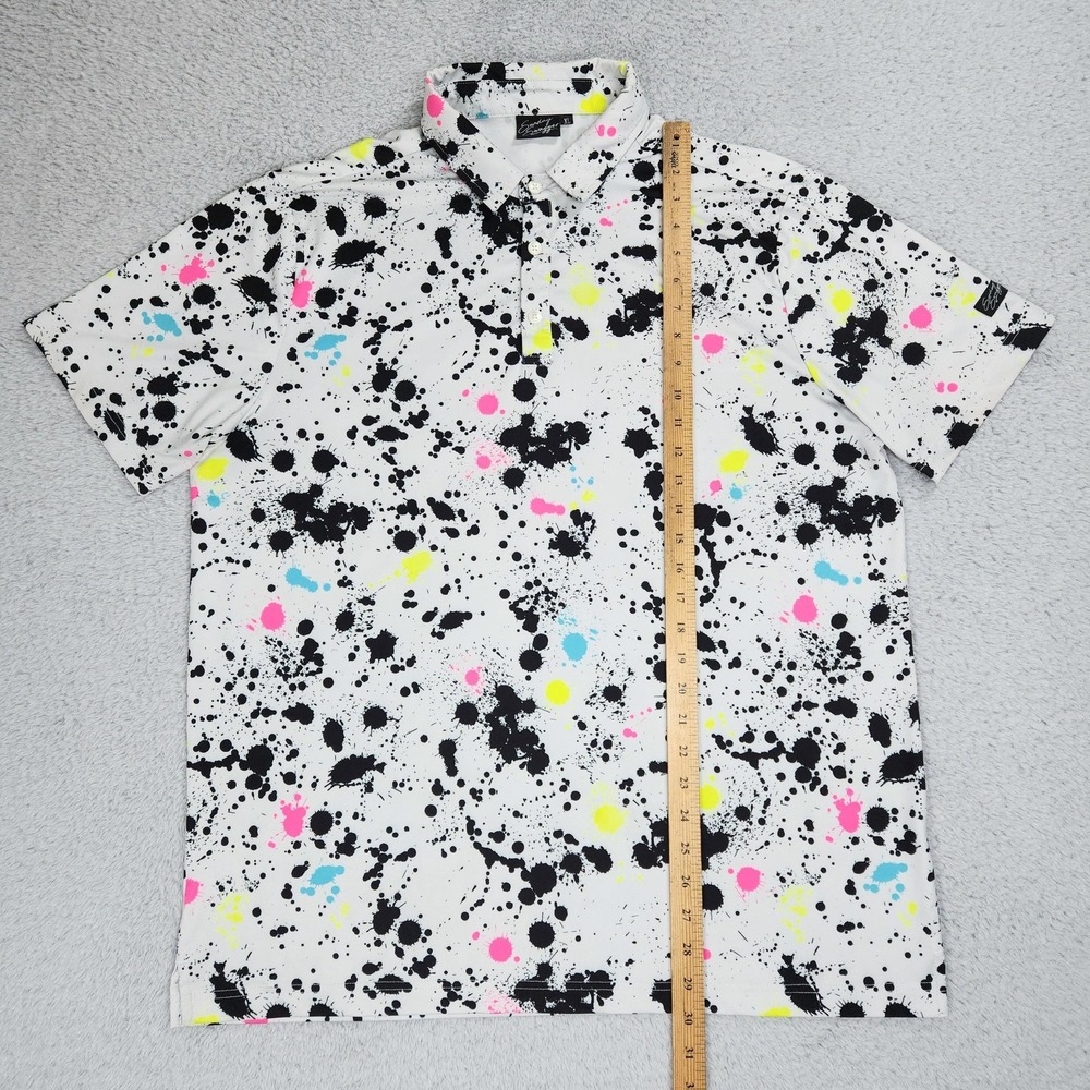 Sunday Swagger Polo Shirt Mens XL White Paint Splatter Golf Stretch Performance - Picture 6 of 12